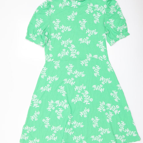 Marks and Spencer Womens Green Floral Viscose A-Line Size 10 Round Neck Pullover