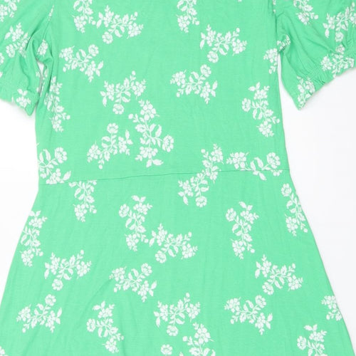 Marks and Spencer Womens Green Floral Viscose A-Line Size 10 Round Neck Pullover