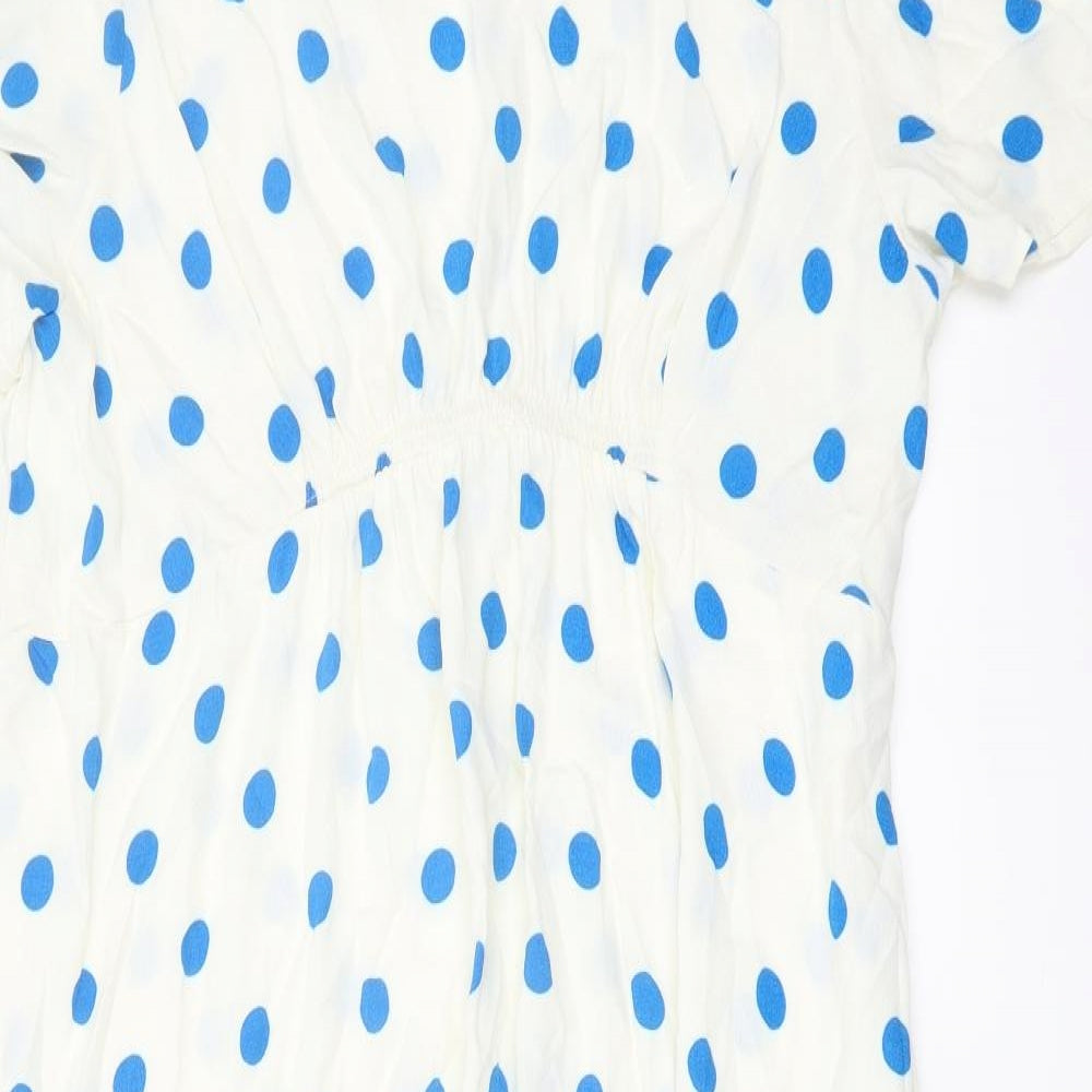 Marks and# Womens Ivory Polka Dot Viscose A-Line Size 22 V-Neck Zip