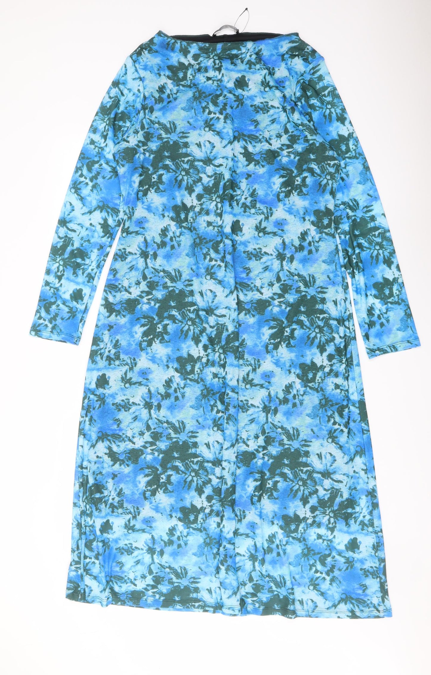 Marks and Spencer Womens Blue Geometric Polyester A-Line Size 16 Boat Neck Pullover
