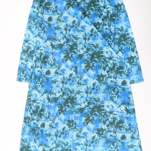 Marks and Spencer Womens Blue Geometric Polyester A-Line Size 16 Boat Neck Pullover