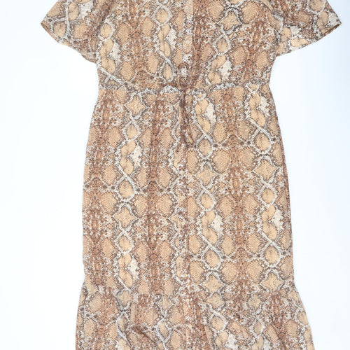 Marks and Spencer Womens Beige Animal Print Polyester Shirt Dress Size 10 Collared Button