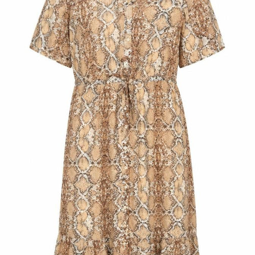 Marks and Spencer Womens Beige Animal Print Polyester Shirt Dress Size 10 Collared Button