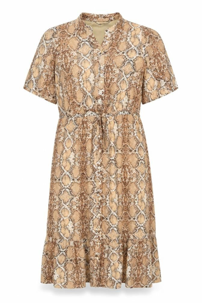 Marks and Spencer Womens Beige Animal Print Polyester Shirt Dress Size 10 Collared Button