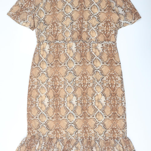 Marks and Spencer Womens Beige Animal Print Polyester Shirt Dress Size 10 Collared Button