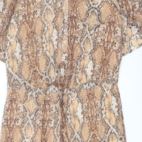 Marks and Spencer Womens Beige Animal Print Polyester Shirt Dress Size 10 Collared Button