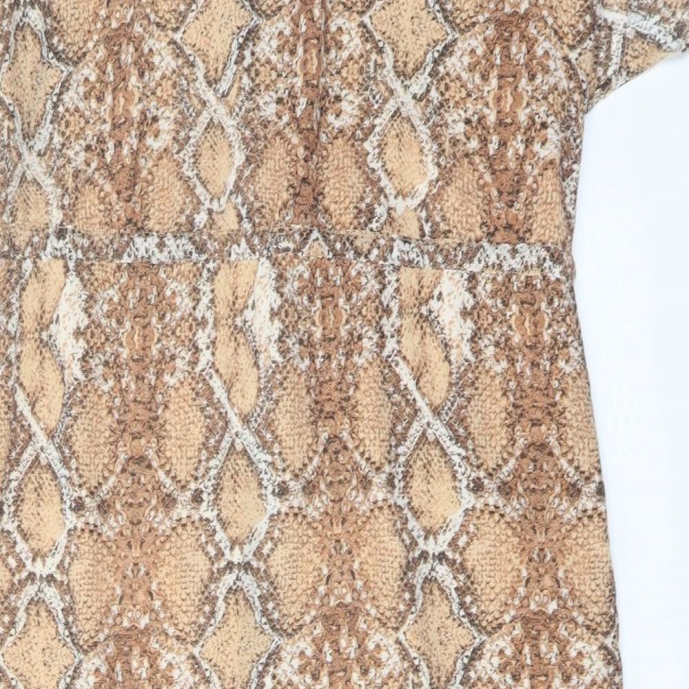 Marks and Spencer Womens Beige Animal Print Polyester Shirt Dress Size 10 Collared Button