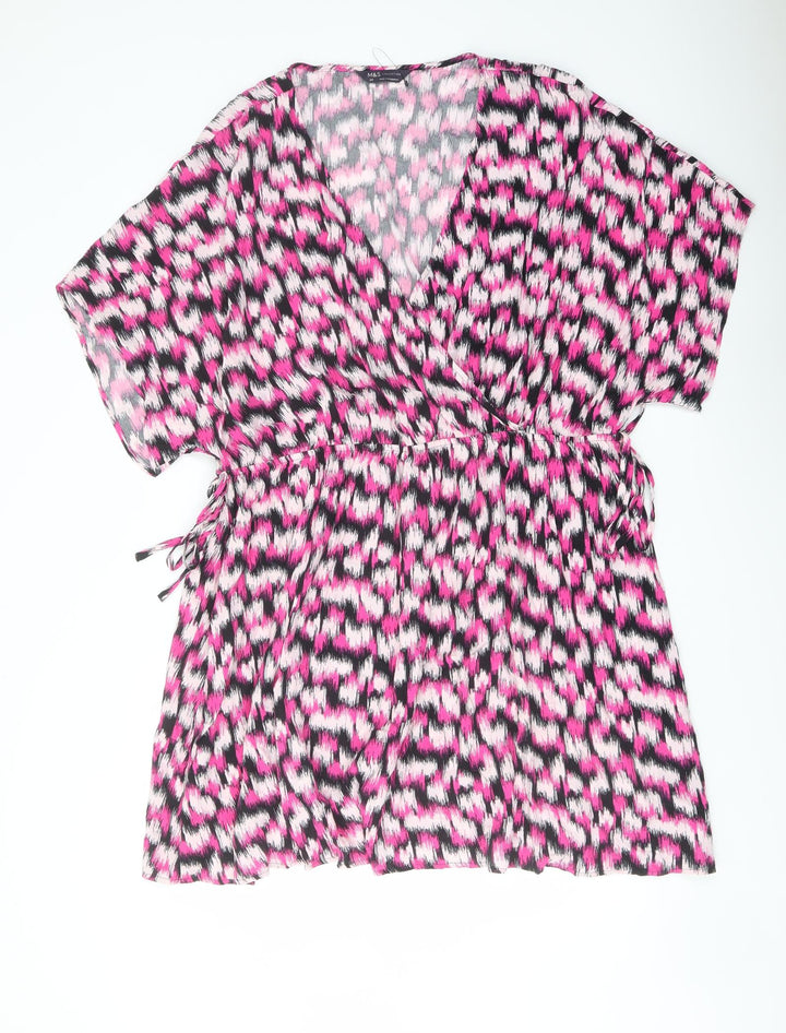 Marks and Spencer Womens Pink Geometric Viscose A-Line Size 24 V-Neck Pullover