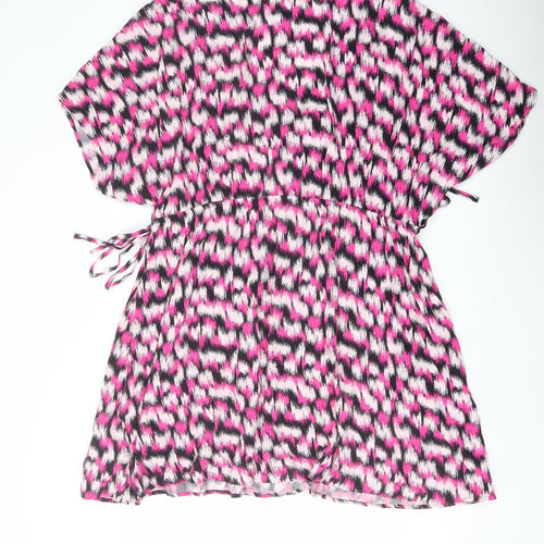 Marks and Spencer Womens Pink Geometric Viscose A-Line Size 24 V-Neck Pullover