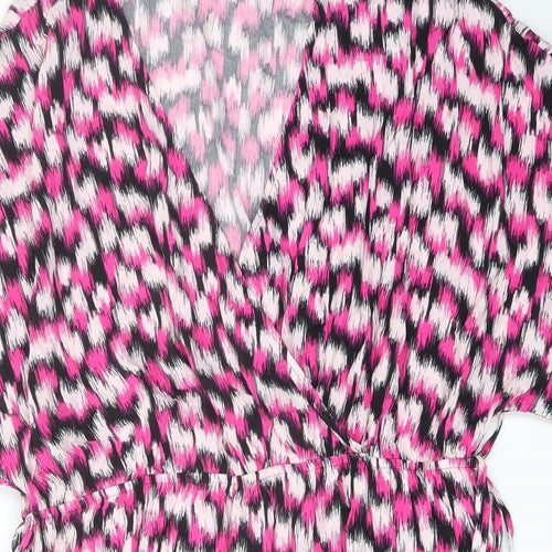 Marks and Spencer Womens Pink Geometric Viscose A-Line Size 24 V-Neck Pullover