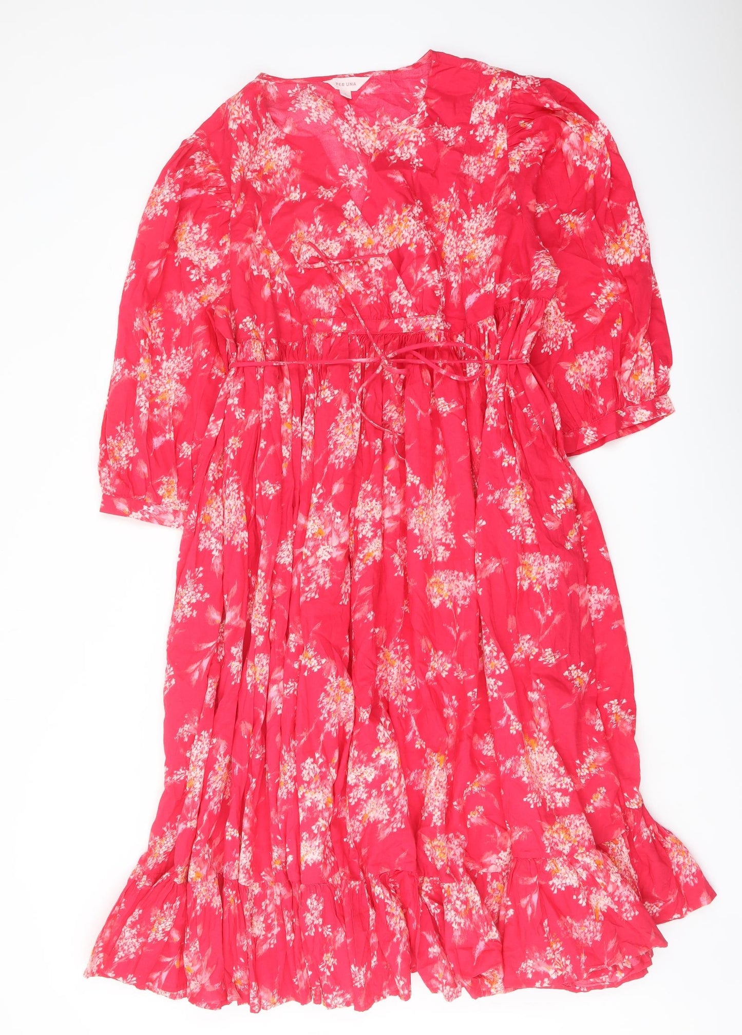 Per Una Womens Pink Floral Cotton A-Line Size L V-Neck Pullover