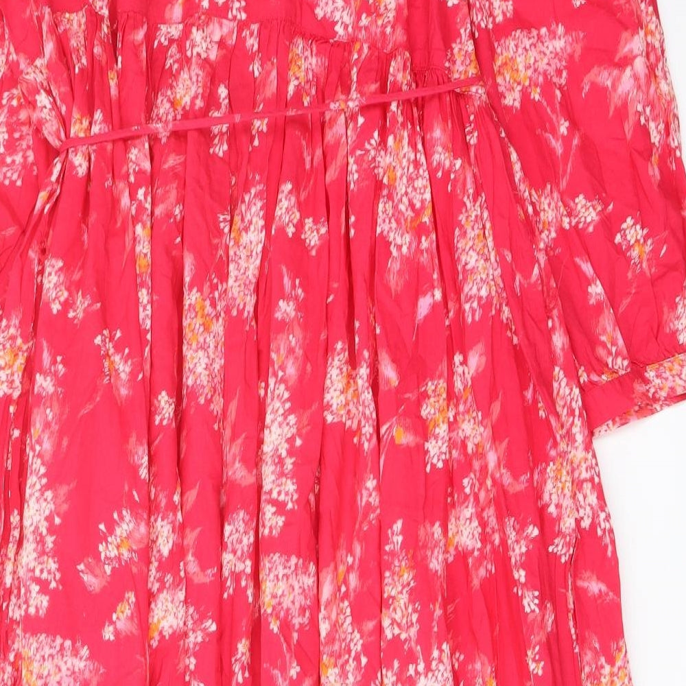 Per Una Womens Pink Floral Cotton A-Line Size L V-Neck Pullover