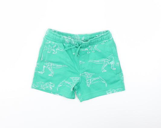 Marks and Spencer Boys Green Geometric Cotton Sweat Shorts Size 2-3 Years Regular Drawstring