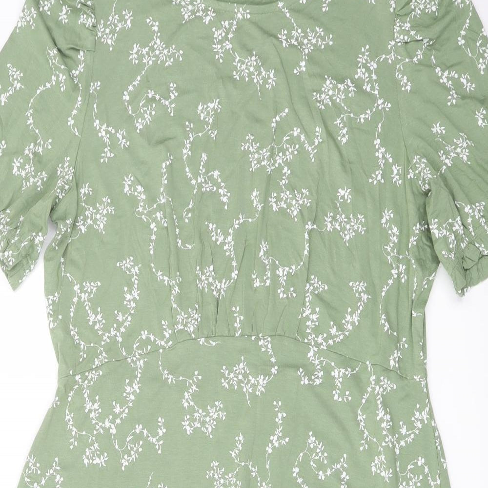 Marks and Spencer Womens Green Floral Viscose A-Line Size 14 Round Neck Pullover