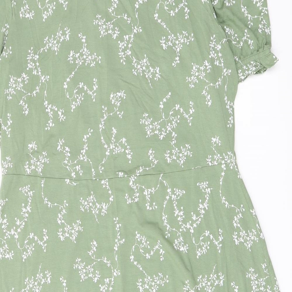 Marks and Spencer Womens Green Floral Viscose A-Line Size 14 Round Neck Pullover