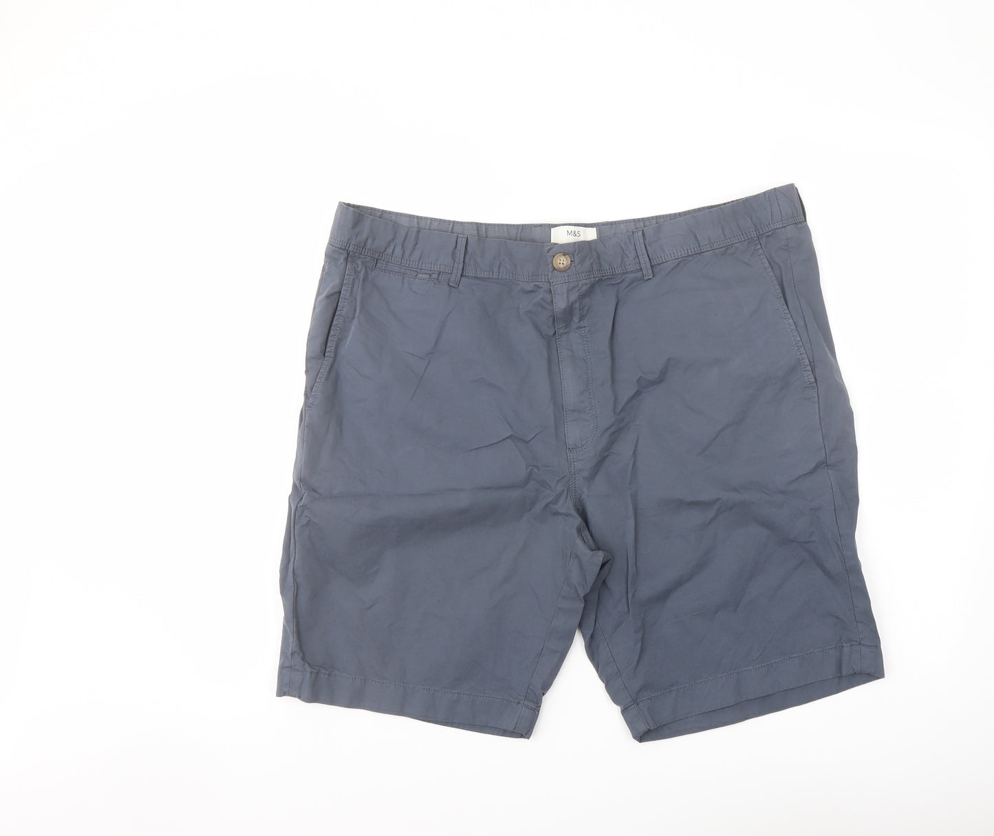Marks and Spencer Mens Blue Cotton Chino Shorts Size 40 in L9 in Regular Button