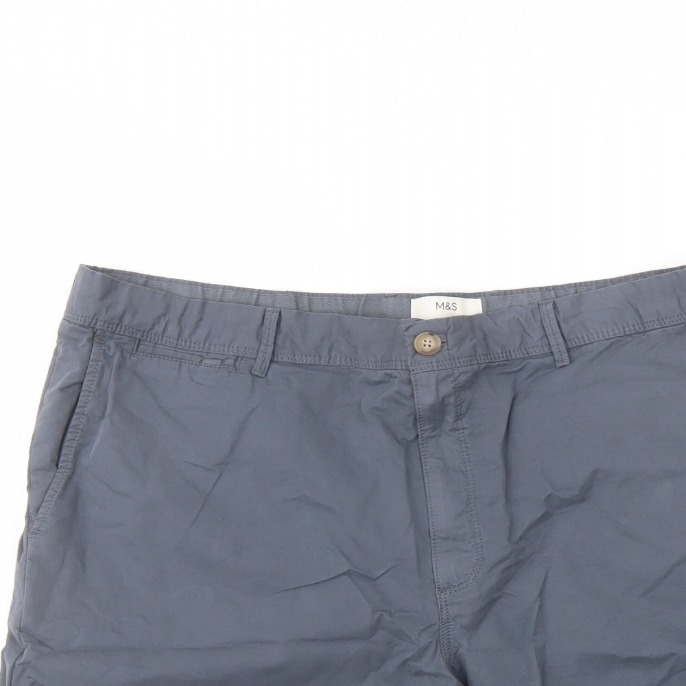 Marks and Spencer Mens Blue Cotton Chino Shorts Size 40 in L9 in Regular Button
