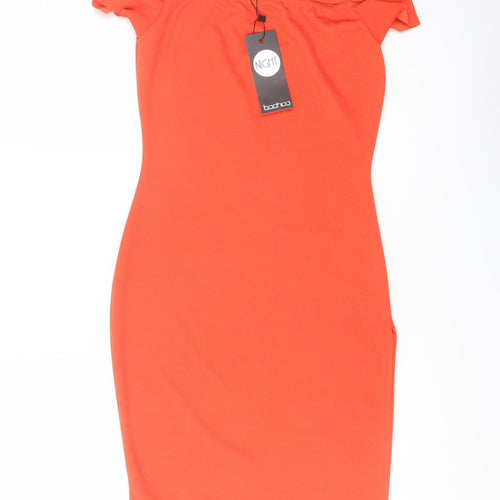 Boohoo Womens Red Polyester Bodycon Size 6 Square Neck Pullover