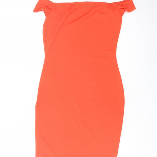 Boohoo Womens Red Polyester Bodycon Size 6 Square Neck Pullover