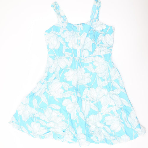 Roman Womens Blue Floral Polyester A-Line Size 16 Sweetheart Zip
