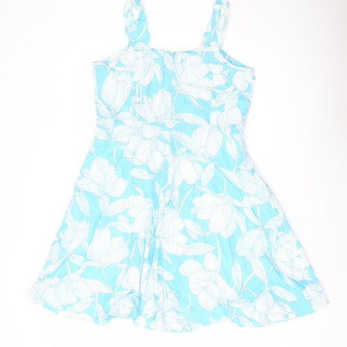 Roman Womens Blue Floral Polyester A-Line Size 16 Sweetheart Zip