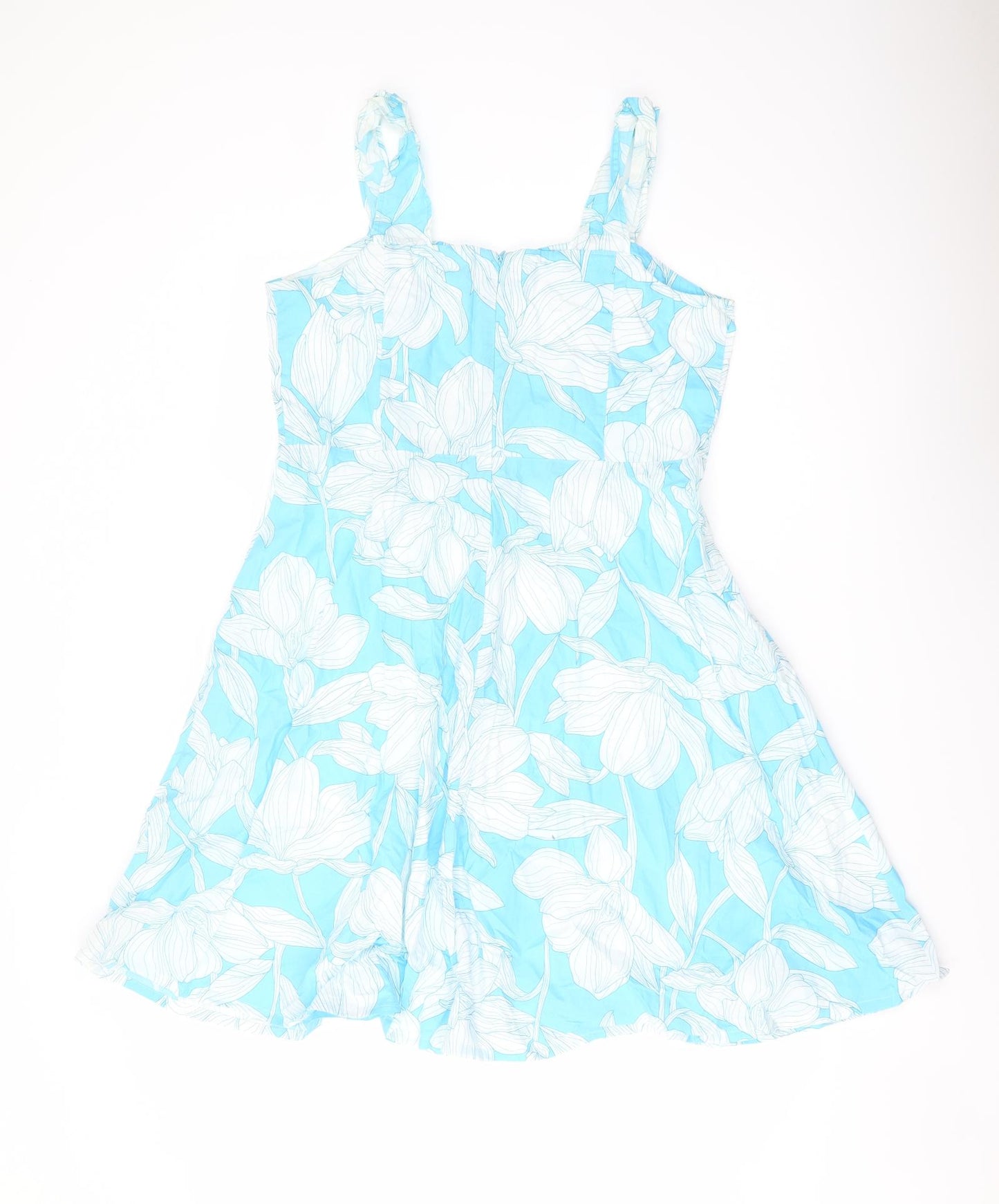 Roman Womens Blue Floral Polyester A-Line Size 16 Sweetheart Zip