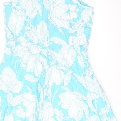 Roman Womens Blue Floral Polyester A-Line Size 16 Sweetheart Zip