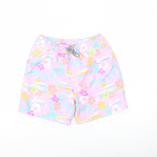Marks and Spencer Boys Multicoloured Floral Polyester Sweat Shorts Size 8-9 Years Regular Drawstring - Swim Shorts