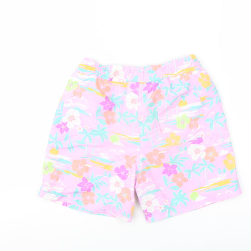 Marks and Spencer Boys Multicoloured Floral Polyester Sweat Shorts Size 8-9 Years Regular Drawstring - Swim Shorts