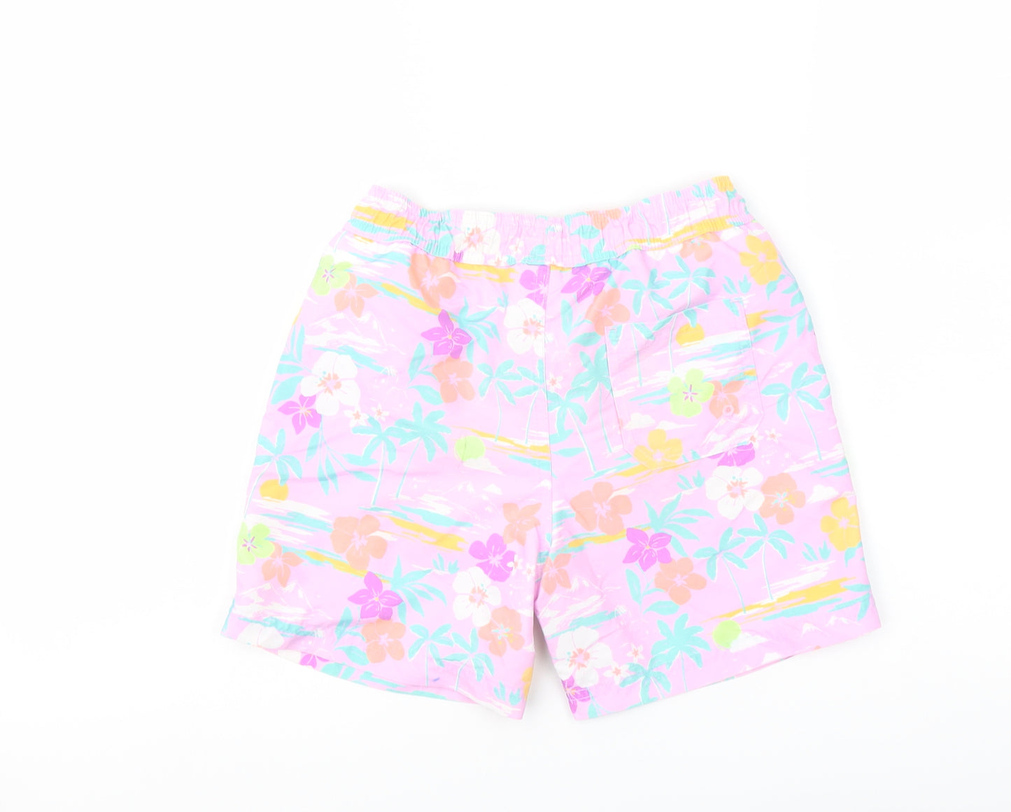 Marks and Spencer Boys Multicoloured Floral Polyester Sweat Shorts Size 8-9 Years Regular Drawstring - Swim Shorts