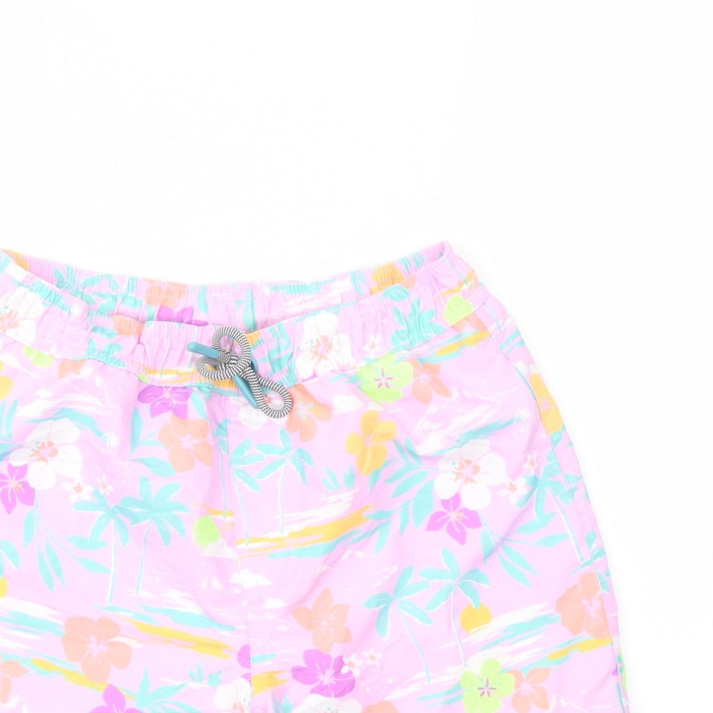 Marks and Spencer Boys Multicoloured Floral Polyester Sweat Shorts Size 8-9 Years Regular Drawstring - Swim Shorts