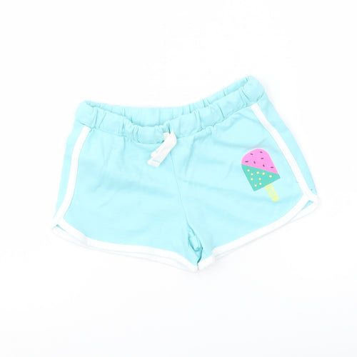 Marks and Spencer Girls Blue Cotton Sweat Shorts Size 5-6 Years Regular Drawstring