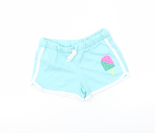 Marks and Spencer Girls Blue Cotton Sweat Shorts Size 5-6 Years Regular Drawstring