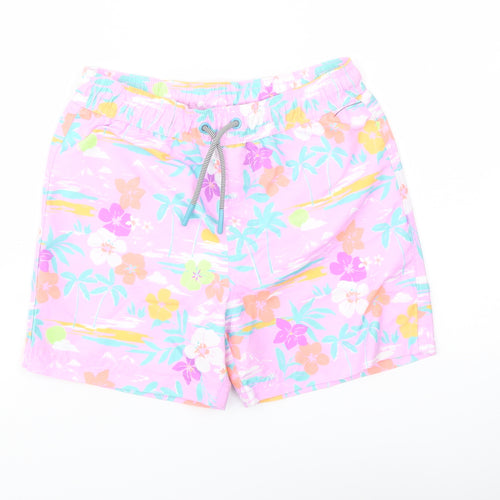 Marks and Spencer Boys Multicoloured Geometric Polyester Sweat Shorts Size 7-8 Years Regular Drawstring - Swim Shorts