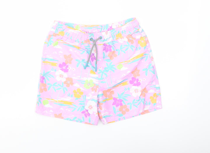 Marks and Spencer Boys Multicoloured Geometric Polyester Sweat Shorts Size 7-8 Years Regular Drawstring - Swim Shorts