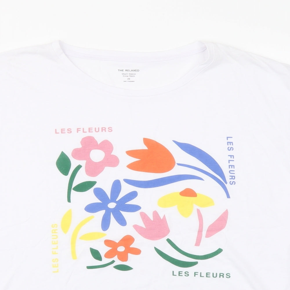 Marks and Spencer Womens White Polyester Basic T-Shirt Size 20 Crew Neck