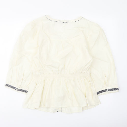 Marks and Spencer Womens Ivory Polyester Basic Blouse Size 14 V-Neck