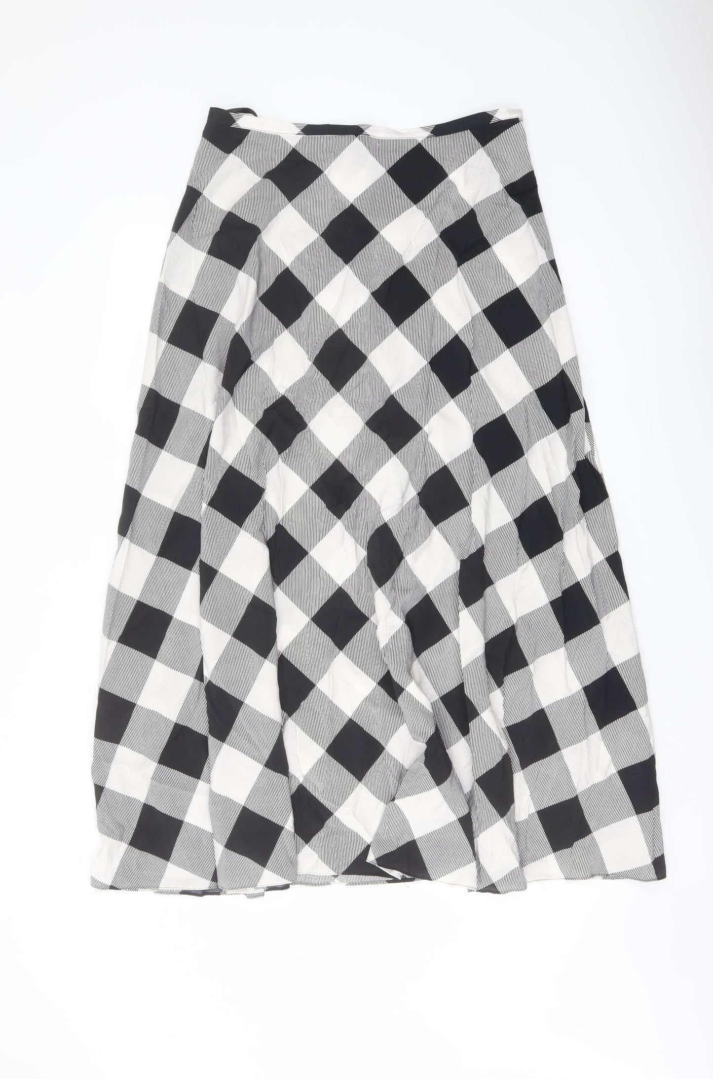 Marks and Spencer Womens Green Check Polyester A-Line Skirt Size 14 Zip