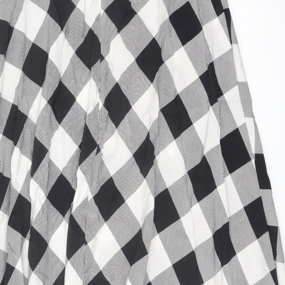 Marks and Spencer Womens Green Check Polyester A-Line Skirt Size 14 Zip