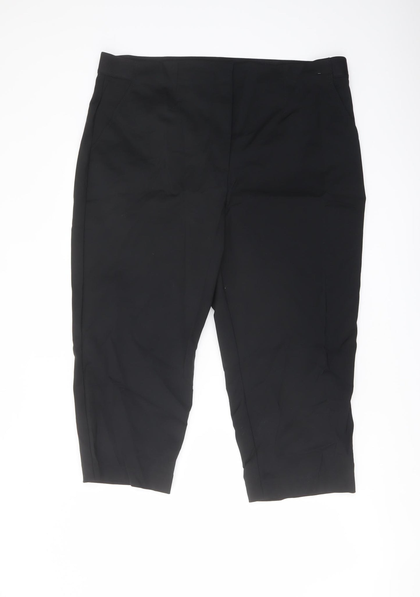 Marks and Spencer Womens Black Cotton Cropped Trousers Size 20 L21 in Regular Button