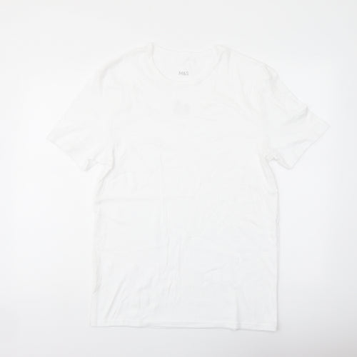 Marks and Spencer Mens White Cotton T-Shirt Size M Crew Neck