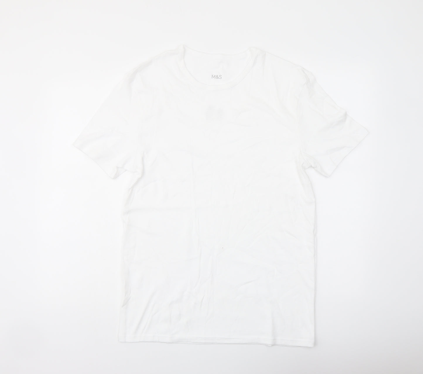Marks and Spencer Mens White Cotton T-Shirt Size M Crew Neck