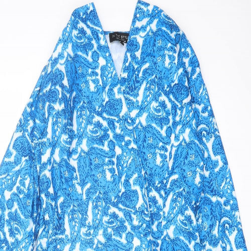 In the Style Womens Blue Geometric Polyester Playsuit One-Piece Size 10 Pullover
