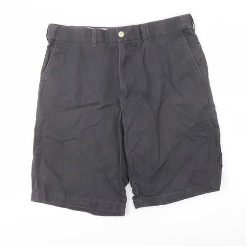 Marks and Spencer Mens Grey Cotton Chino Shorts Size 34 in L9 in Regular Button