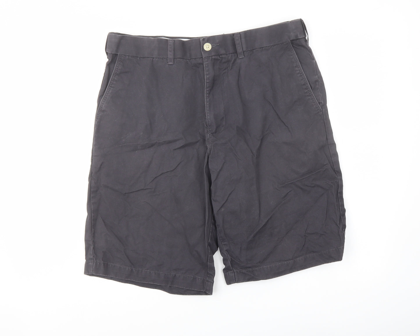 Marks and Spencer Mens Grey Cotton Chino Shorts Size 34 in L9 in Regular Button