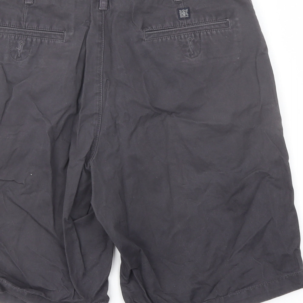 Marks and Spencer Mens Grey Cotton Chino Shorts Size 34 in L9 in Regular Button