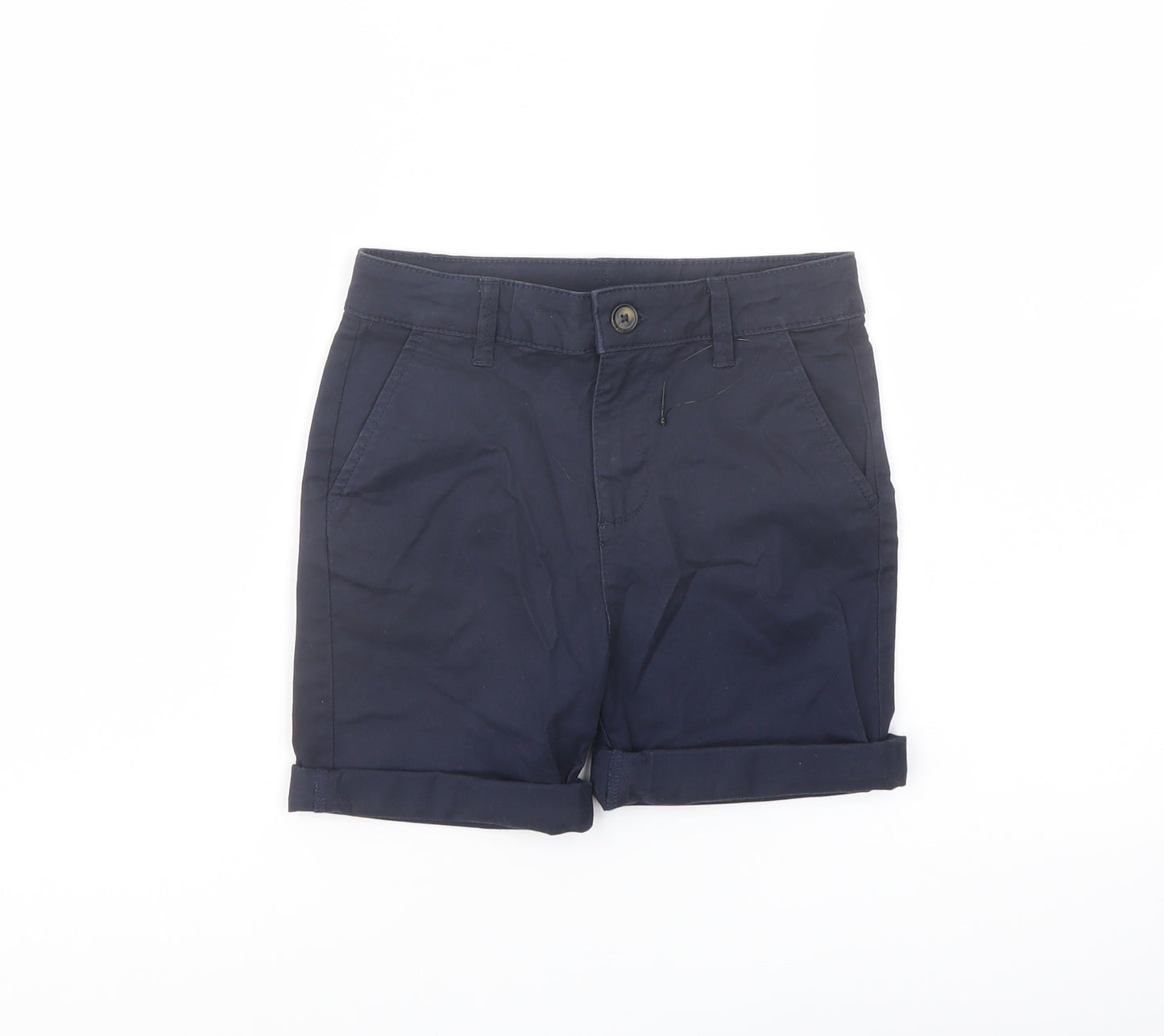 Marks and Spencer Boys Blue Cotton Chino Shorts Size 6-7 Years Regular Zip