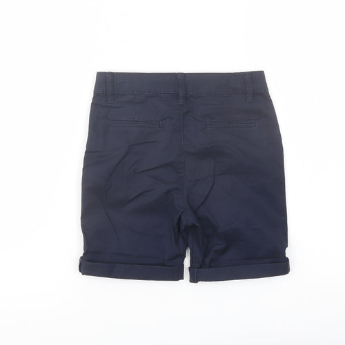 Marks and Spencer Boys Blue Cotton Chino Shorts Size 6-7 Years Regular Zip