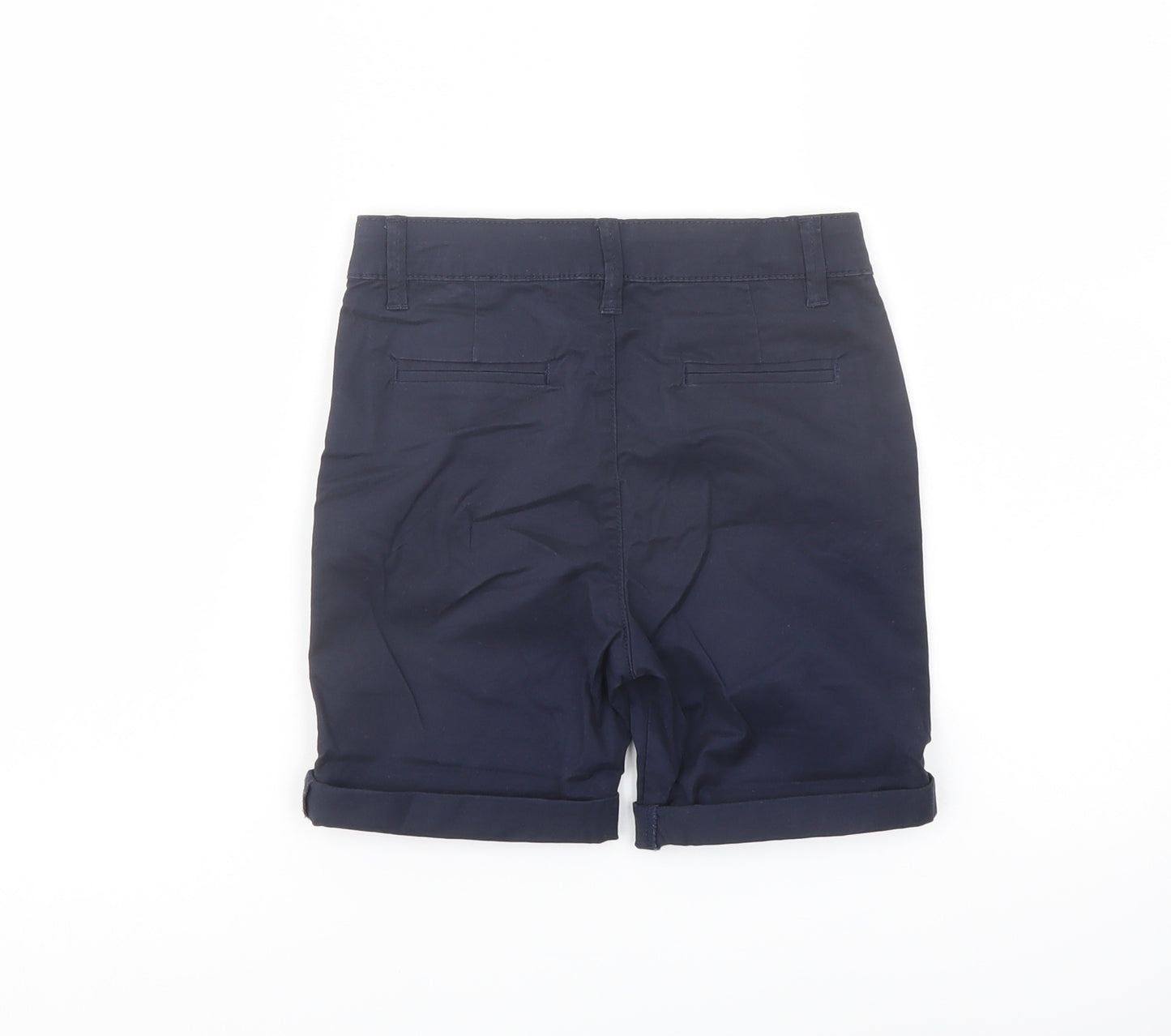 Marks and Spencer Boys Blue Cotton Chino Shorts Size 6-7 Years Regular Zip