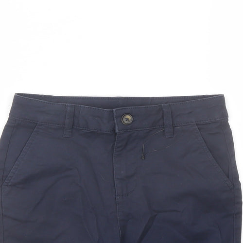 Marks and Spencer Boys Blue Cotton Chino Shorts Size 6-7 Years Regular Zip